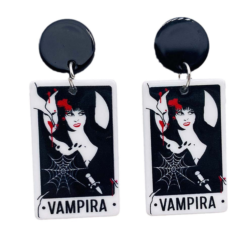 Pendientes de simulación de impresión de doble cara al por mayor Halloween Bat Pendientes de tarot